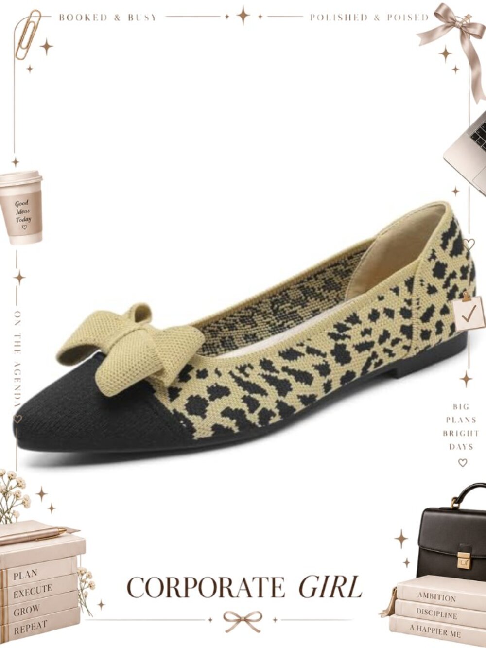 Women's Knit Ballet Flats Pointed Toe Bow Slip On Comfort Dressy
